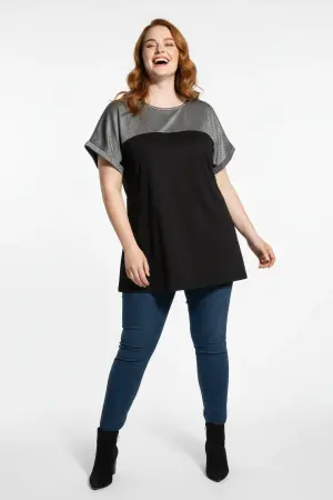 Büyük Beden Parlak Dokulu Silver Simli Renk Bloklu T-shirt - Shape of You (1)
