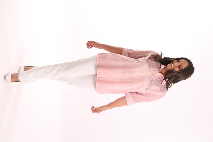 Angelino Büyük Beden Pudra Taş Baskılı Batik Gömlek - 2