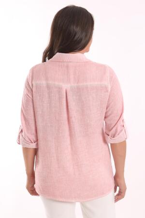 Angelino Büyük Beden Pudra Taş Baskılı Batik Gömlek - 4