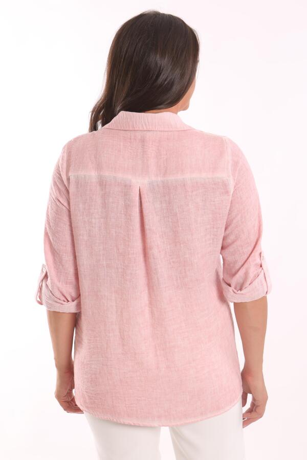 Angelino Büyük Beden Pudra Taş Baskılı Batik Gömlek - 4