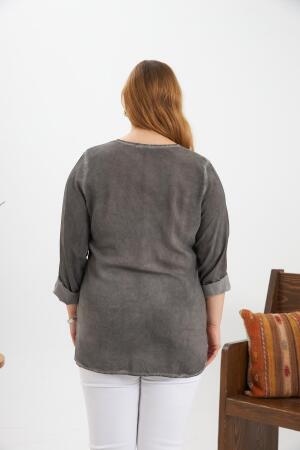 Büyük Beden Pul Payet Detay Bluz Füme - 6