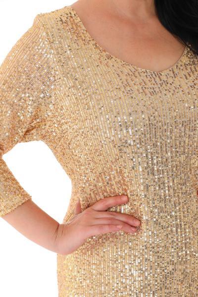 Büyük Beden Pul Payet Kısa Gold Abiye Elbise KL3069 - 2