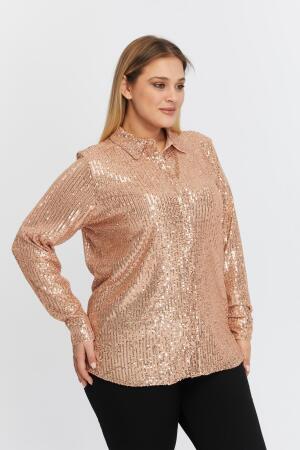 Büyük Beden Pul Payetli Gömlek Bronz - 4