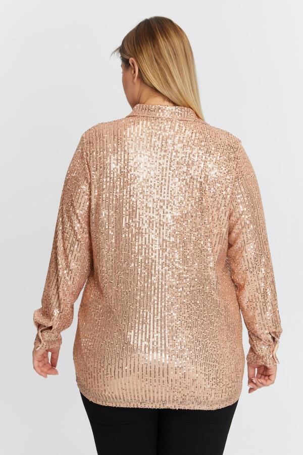 Büyük Beden Pul Payetli Gömlek Bronz - 6