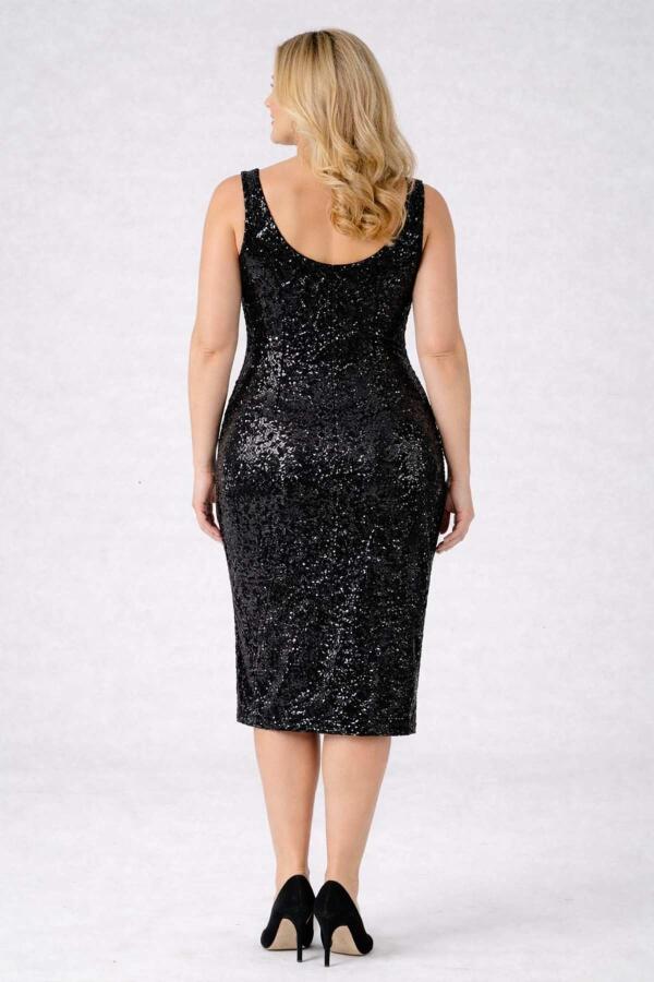 Büyük Beden Rahat Kalıp Payetli Midi Abiye Elbise Likralı Davet Elbisesi (40–62) ND4027 - 2