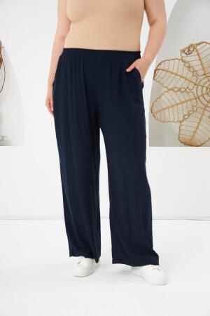 Büyük Beden Relax Fit Viskon Pantolon Lacivert - 1