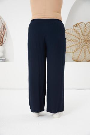 Büyük Beden Relax Fit Viskon Pantolon Lacivert - 4