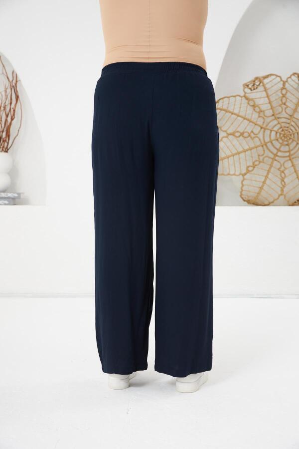 Büyük Beden Relax Fit Viskon Pantolon Lacivert - 4