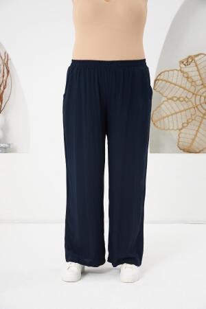Büyük Beden Relax Fit Viskon Pantolon Lacivert - 3