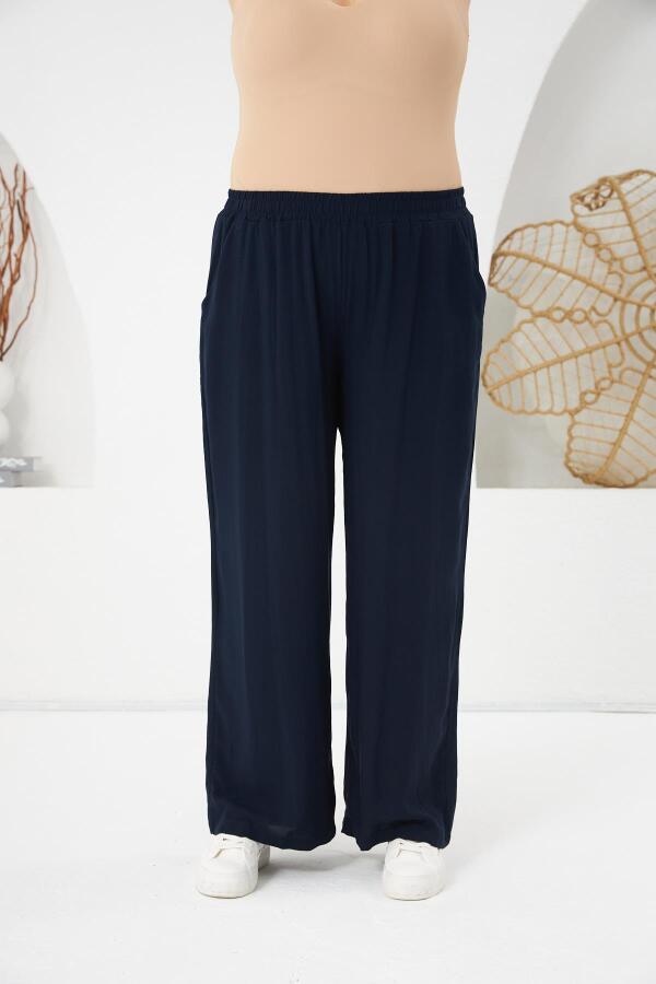 Büyük Beden Relax Fit Viskon Pantolon Lacivert - 3
