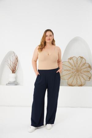 Büyük Beden Relax Fit Viskon Pantolon Lacivert - 5