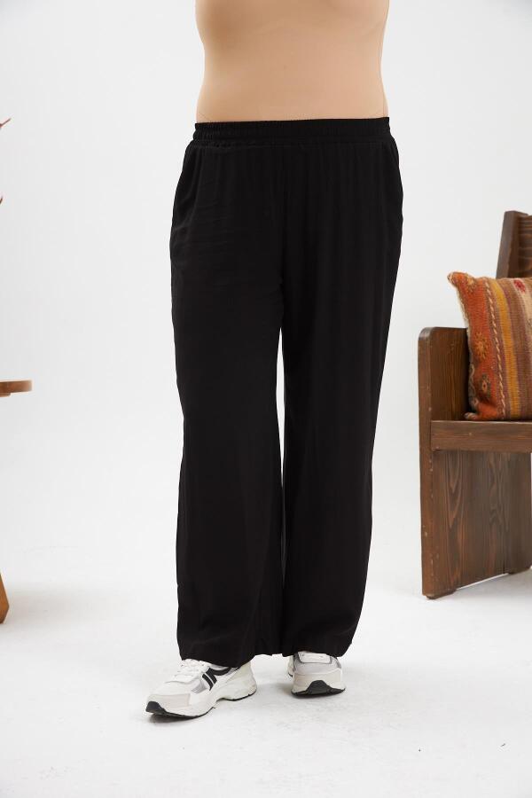 Büyük Beden Relax Fit Viskon Pantolon Siyah - 3