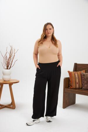 Büyük Beden Relax Fit Viskon Pantolon Siyah - 5
