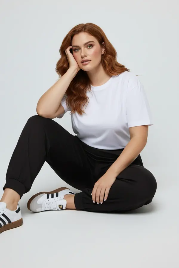 Büyük Beden Şalvar Kesim Paçası Lastikli Jogger - 3