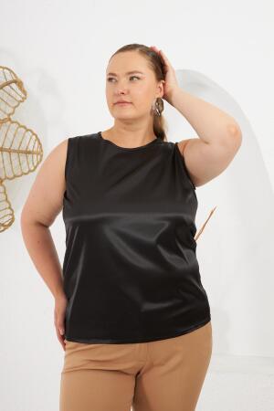 Büyük Beden Saten Atlet Siyah - RMG (1)