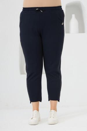 Büyük Beden Şerti Taş Detaylı Eşofman Altı Lacivert - RMG (1)