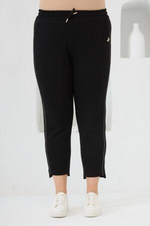 Büyük Beden Şerti Taş Detaylı Eşofman Altı Siyah - RMG (1)