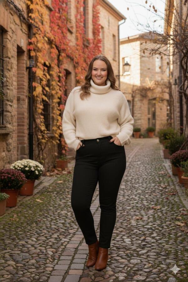 Büyük Beden Siyah Pamuk Pantolon - 1