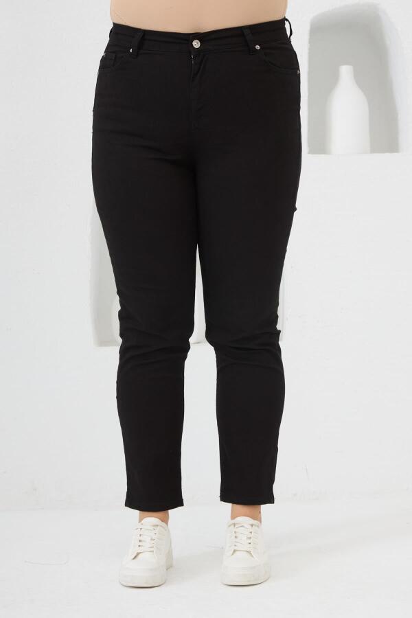 Büyük Beden Siyah Pamuk Pantolon - 2