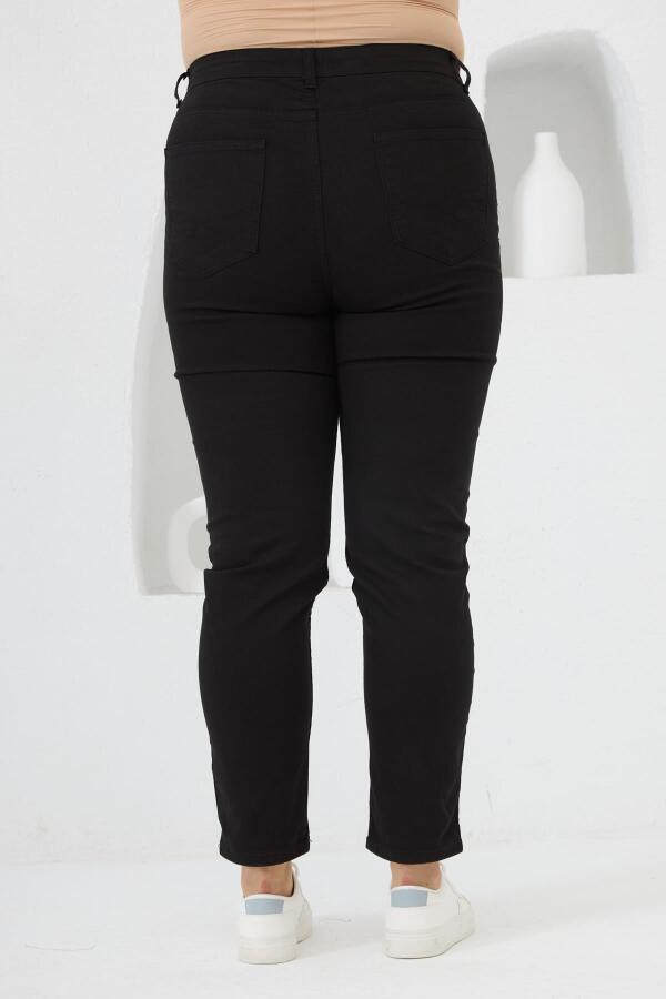 Büyük Beden Siyah Pamuk Pantolon - 4