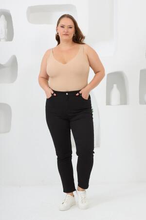 Büyük Beden Siyah Pamuk Pantolon - 5