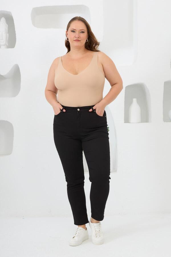 Büyük Beden Siyah Pamuk Pantolon - 5