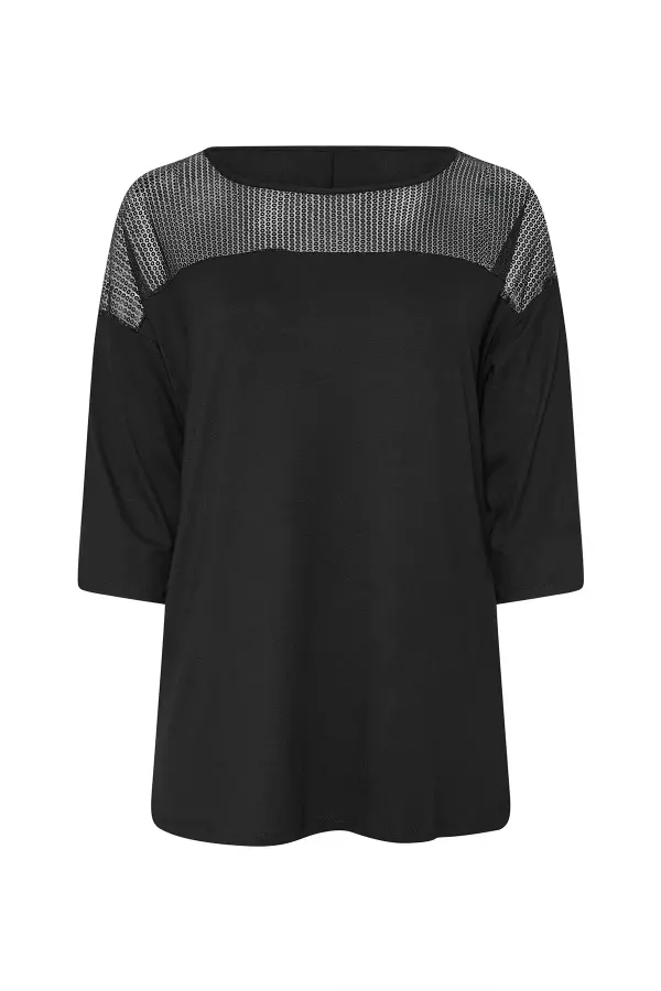 Büyük Beden Siyah Tül Detaylı Payetli Bluz - 5