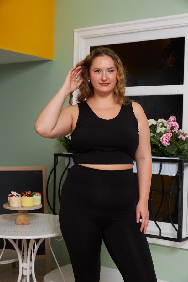 Büyük Beden Spor Crop Siyah - 3
