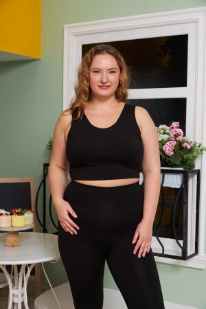 Büyük Beden Comfortlux Crop Siyah - RMG