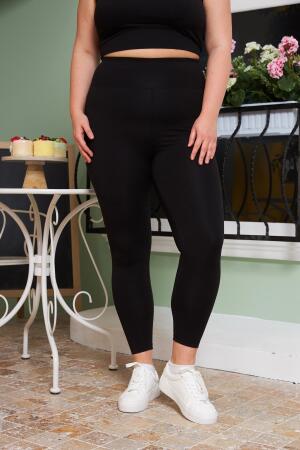 Büyük Beden Comfortlux Yüksek Bel Bilek Hizasında Tayt Siyah - RMG