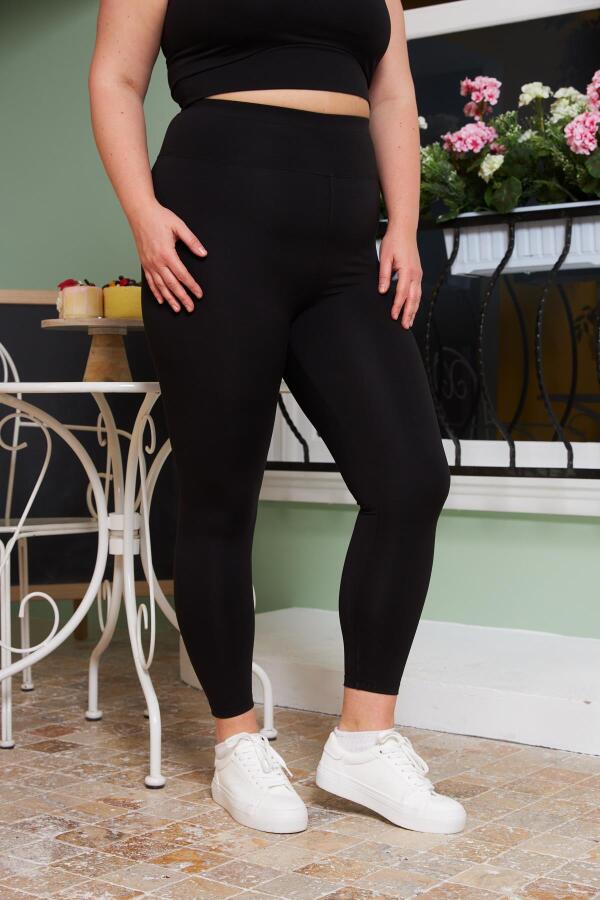 Büyük Beden Comfortlux Yüksek Bel Bilek Hizasında Tayt Siyah - 3