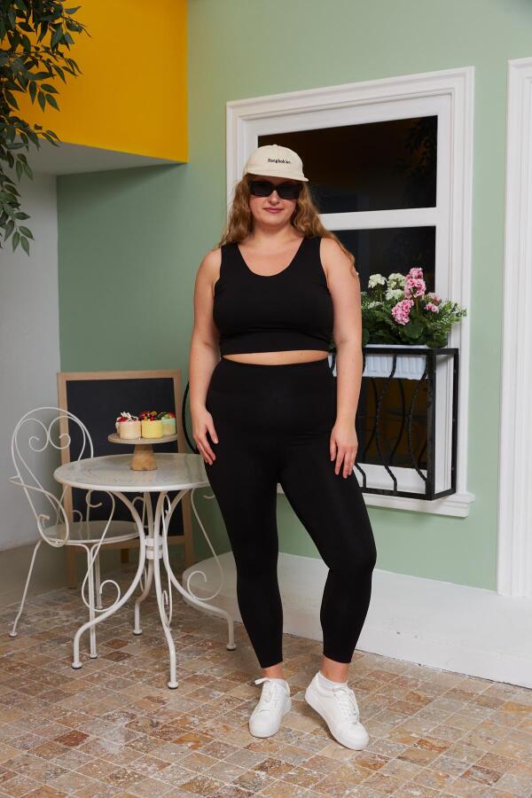 Büyük Beden Comfortlux Yüksek Bel Bilek Hizasında Tayt Siyah - 4