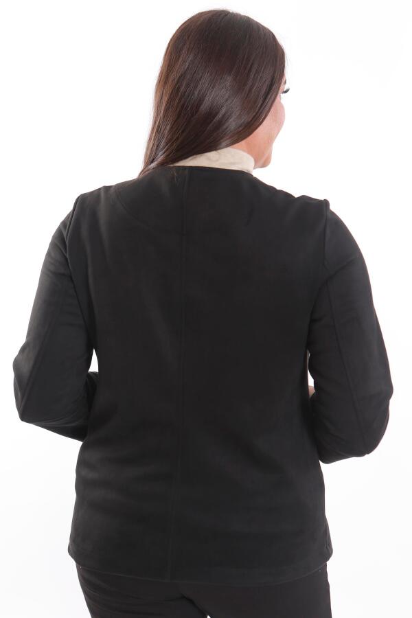 Büyük Beden Süet Önü Robalı Cebi Kuş Gözü Çakımlı Siyah Ceket - 8