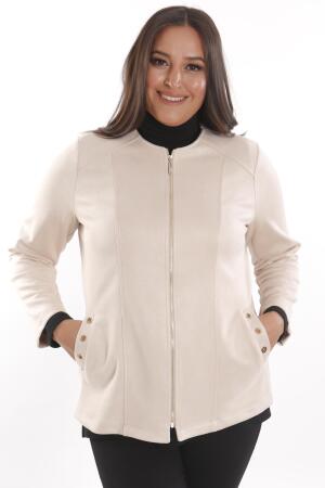 Büyük Beden Süet Önü Robalı Cebi Kuş Gözü Çakımlı Taş Ceket - Angelino Moda