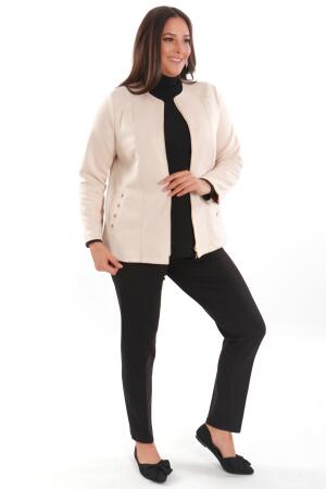 Büyük Beden Süet Önü Robalı Cebi Kuş Gözü Çakımlı Taş Ceket - Angelino Moda (1)