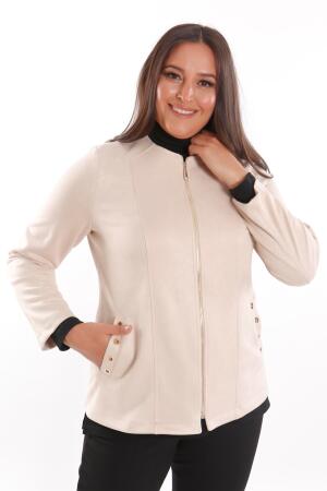 Büyük Beden Süet Önü Robalı Cebi Kuş Gözü Çakımlı Taş Ceket - 3