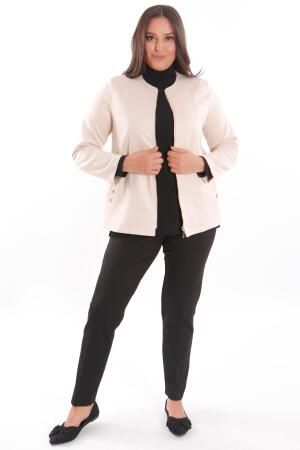 Büyük Beden Süet Önü Robalı Cebi Kuş Gözü Çakımlı Taş Ceket - 4