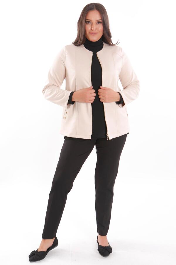 Büyük Beden Süet Önü Robalı Cebi Kuş Gözü Çakımlı Taş Ceket - 4