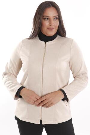 Büyük Beden Süet Önü Robalı Cebi Kuş Gözü Çakımlı Taş Ceket - 5