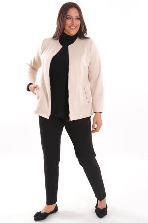 Büyük Beden Süet Önü Robalı Cebi Kuş Gözü Çakımlı Taş Ceket - 6