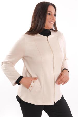 Büyük Beden Süet Önü Robalı Cebi Kuş Gözü Çakımlı Taş Ceket - 7