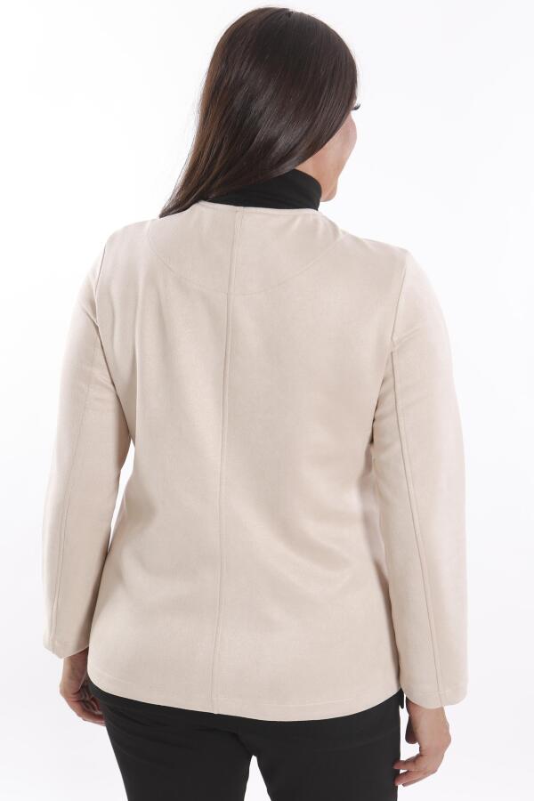 Büyük Beden Süet Önü Robalı Cebi Kuş Gözü Çakımlı Taş Ceket - 8