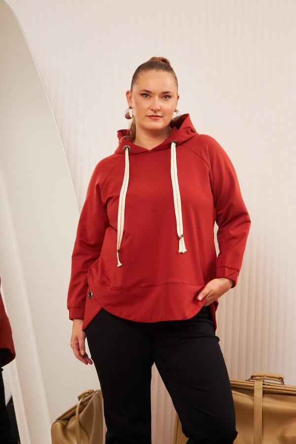 Büyük Beden Süslemeli Bağcıklı Kordon Sweatshirt Kiremit - 4