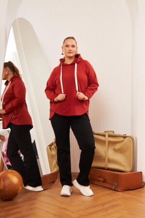 Büyük Beden Süslemeli Bağcıklı Kordon Sweatshirt Kiremit - 5