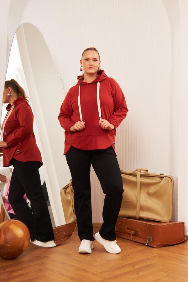 Büyük Beden Süslemeli Bağcıklı Kordon Sweatshirt Kiremit - 5