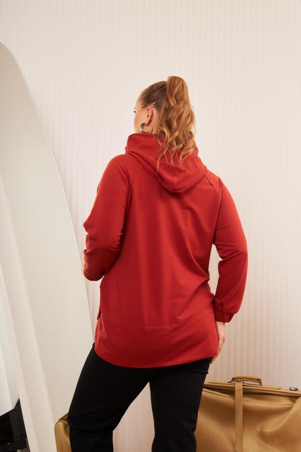 Büyük Beden Süslemeli Bağcıklı Kordon Sweatshirt Kiremit - 6