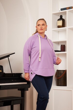 Büyük Beden Süslemeli Bağcıklı Kordon Sweatshirt Lila - 1