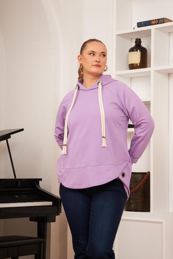 Büyük Beden Süslemeli Bağcıklı Kordon Sweatshirt Lila - 4