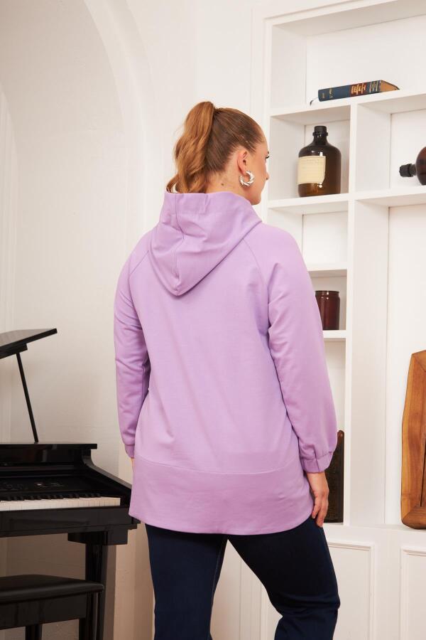 Büyük Beden Süslemeli Bağcıklı Kordon Sweatshirt Lila - 6