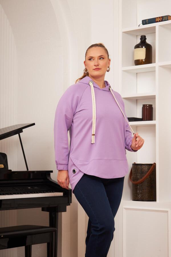 Büyük Beden Süslemeli Bağcıklı Kordon Sweatshirt Lila - 1